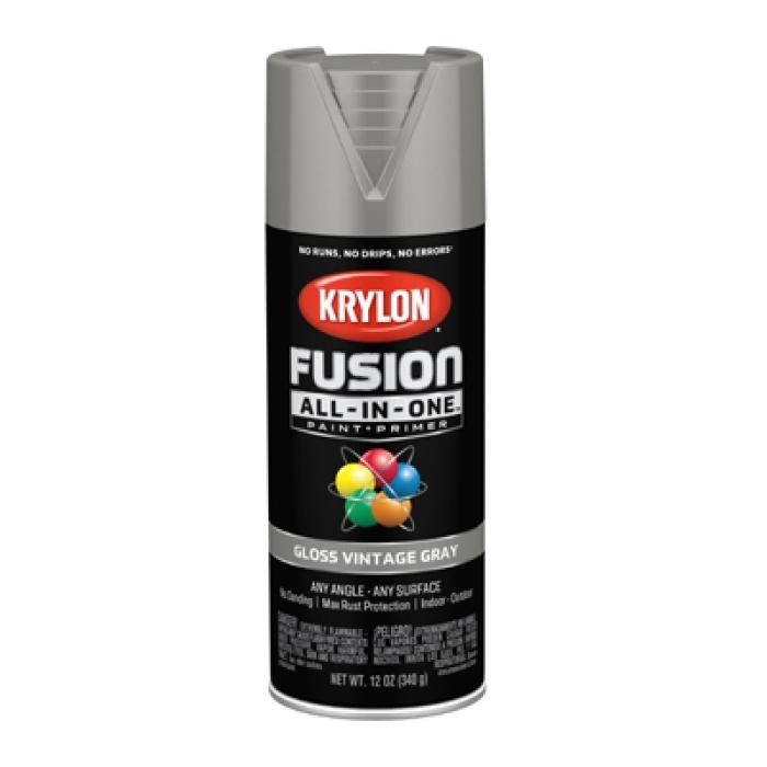 Krylon K02726007 Spray Paint, 12 oz Can, 25 sq-ft Coverage Area, Acrylic Base, Gloss, Vintage Gray