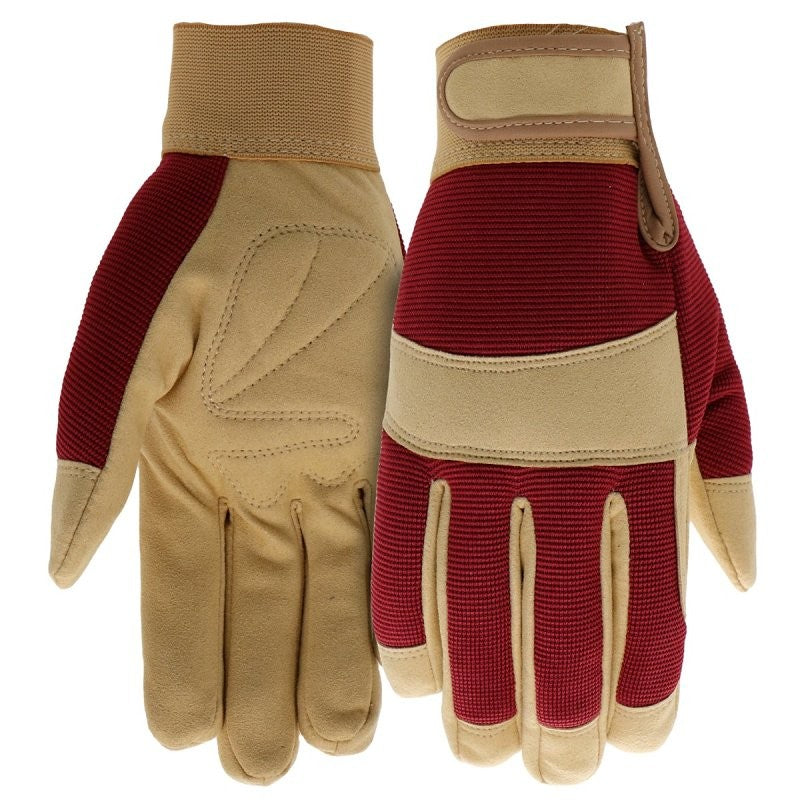 Boss B52041-WML Mechanics Utility Gloves, Women's, M/L, Hook and Loop Cuff, Polyester/Spandex, Burgundy