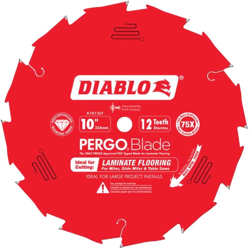 Diablo D1012LF Circular Saw Blade, 10 in Dia, 5/8 in Arbor, 12-Teeth, Polycrystalline Diamond Cutting Edge
