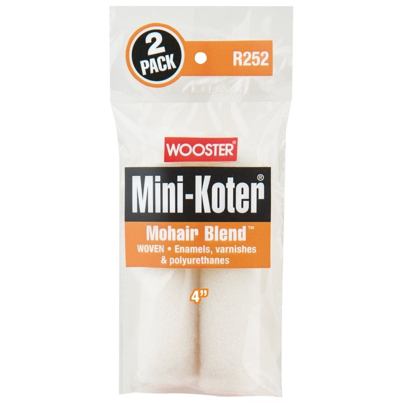 Wooster R252-4 Mini Roller Cover, 1/4 in Thick Nap, 4 in L, Mohair/Polyester Cover