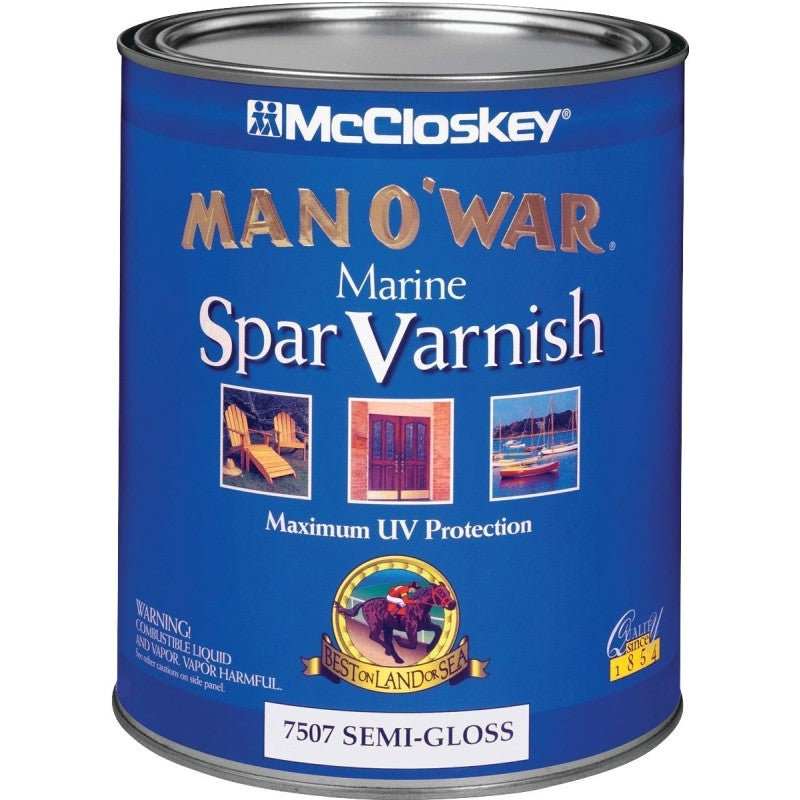 McCloskey Man O' War 080.0007507.005 Marine Spar Varnish, Semi-Gloss, Clear, Liquid, 1 qt, Can (Pack of 4)