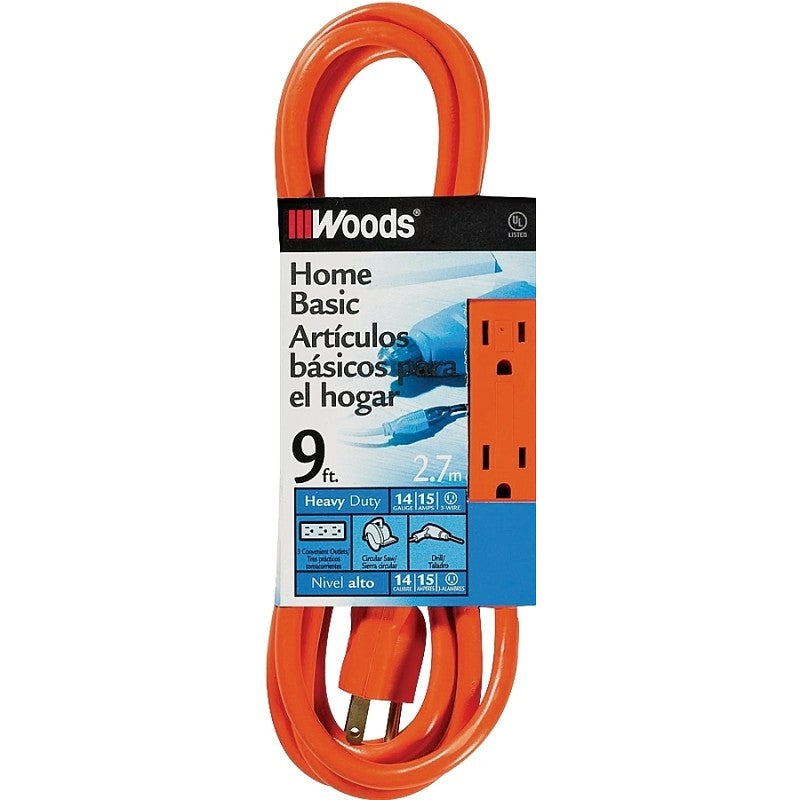 CCI 0872 Extension Cord, 14 AWG Cable, 9 ft L, 15 A, Orange