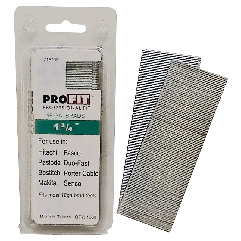 ProFIT 0718206 Series Finish Nail, Glue Collation, 1-3/4 in L, 18 ga, Steel, Electro-Galvanized, Brad Head