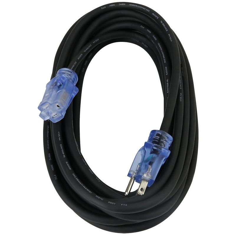 PowerZone OREC732725 Cord, 14/3 AWG Cable, Lighted, 25 ft L, 15 A, 125 V, Black