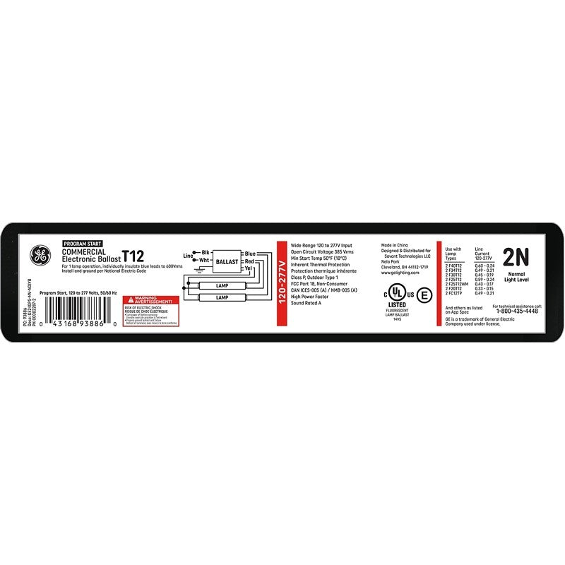 GE Industrial Solutions ProLine Series 93886 Electronic Ballast, 11.8 in L x 2.15 in W x 1.61 in H Dimensions, Series
