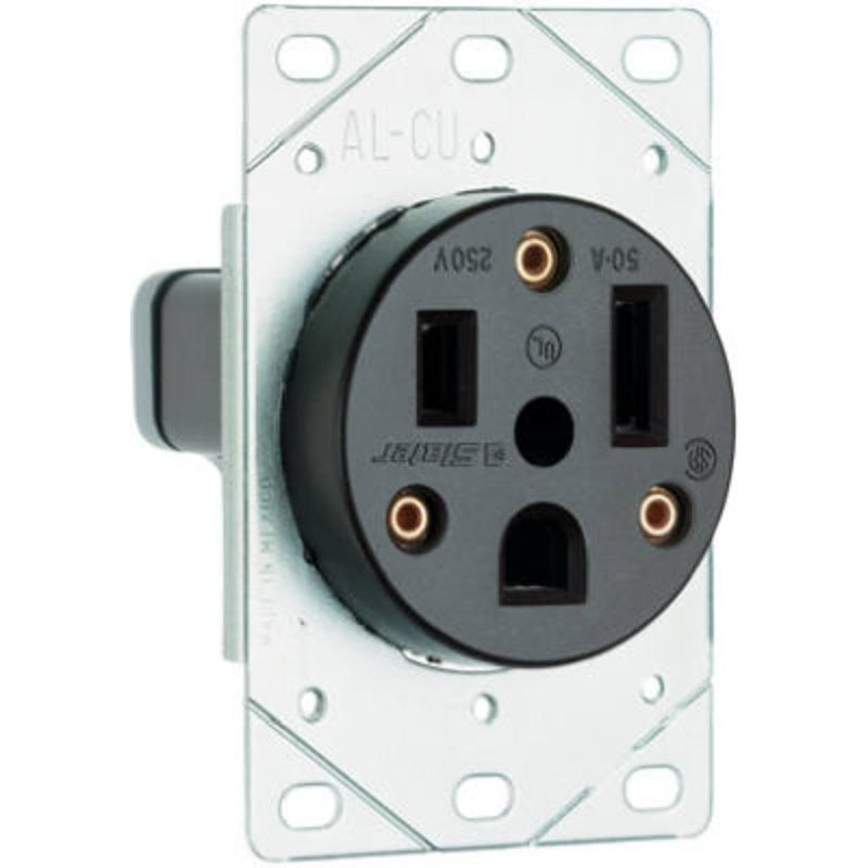 Legrand 3804 Power Outlet, Flush Mounting, 2-Pole, 250 VAC, 50 A, NEMA: NEMA 6-50R, Black
