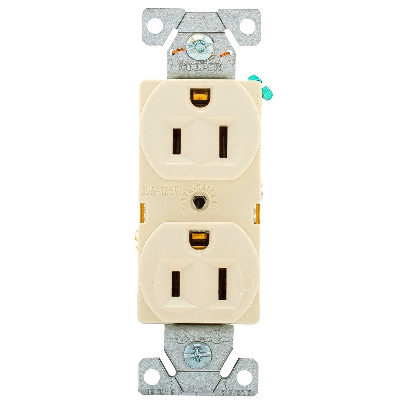 Eaton Wiring Devices BR15LA Duplex Receptacle, Nylon, Light Almond, 2-Pole, 15 A, 125 V, Back, Side Wiring (Pack of 10)