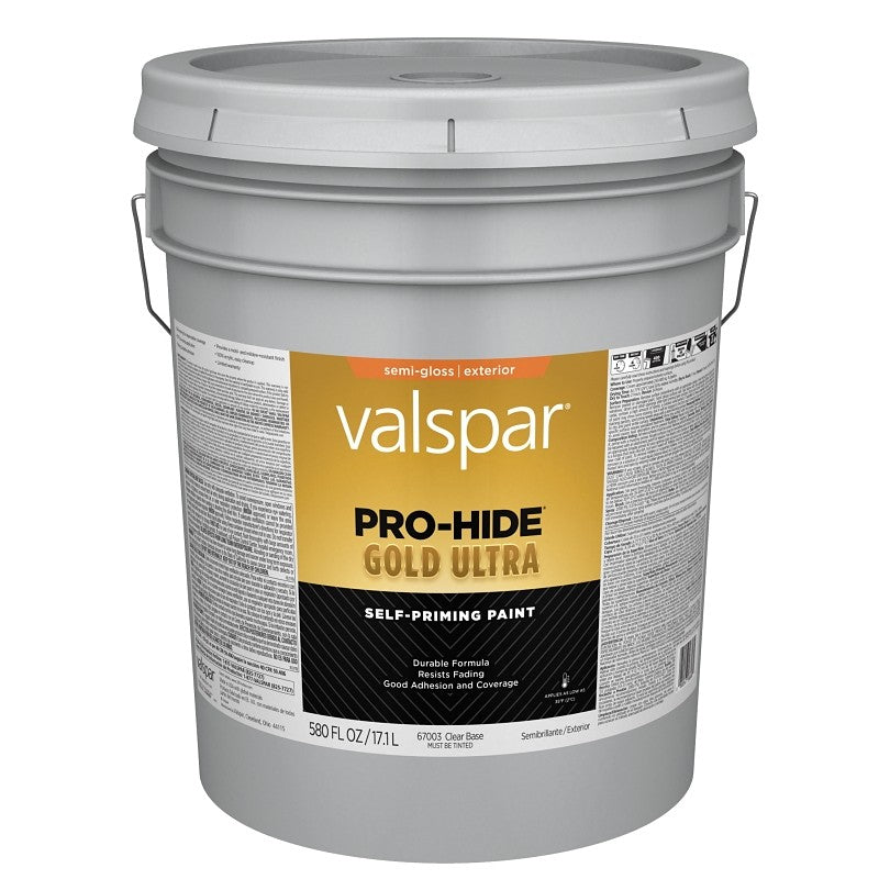 Valspar Pro-Hide Gold Ultra 6700 028.0067003.008 Latex Paint, Acrylic Base, Semi-Gloss Sheen, Clear Base, 5 gal