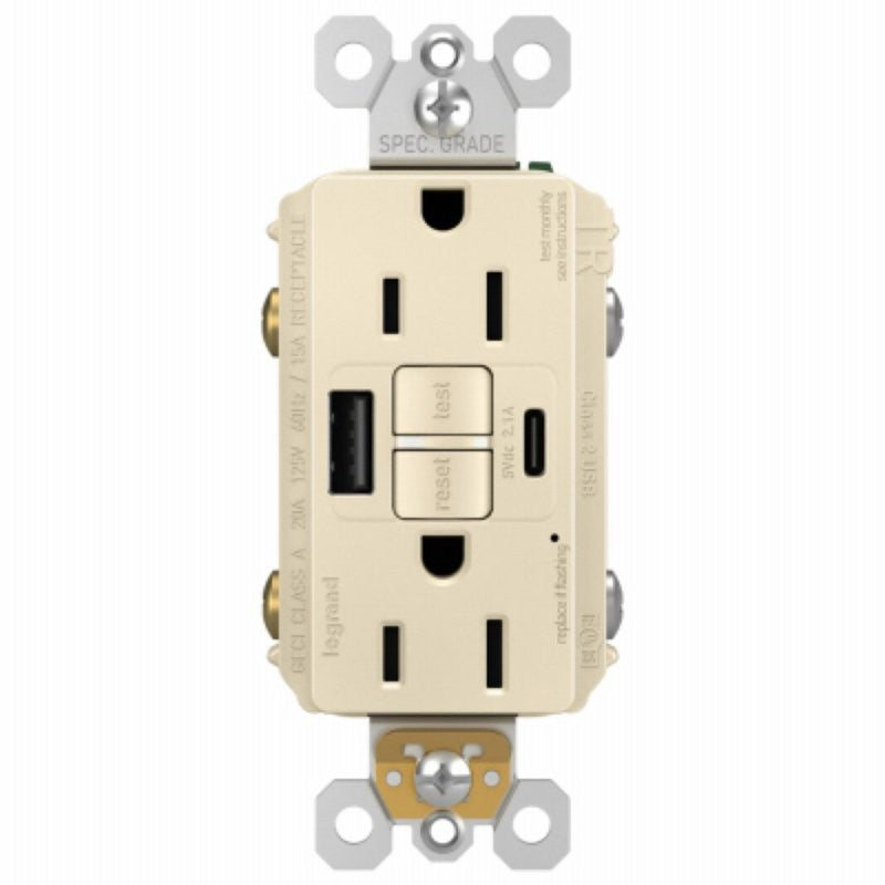 Legrand radiant Series 1597TRUSBACLAC4 GFCI Outlet, 125 V, 15 A, Light Almond