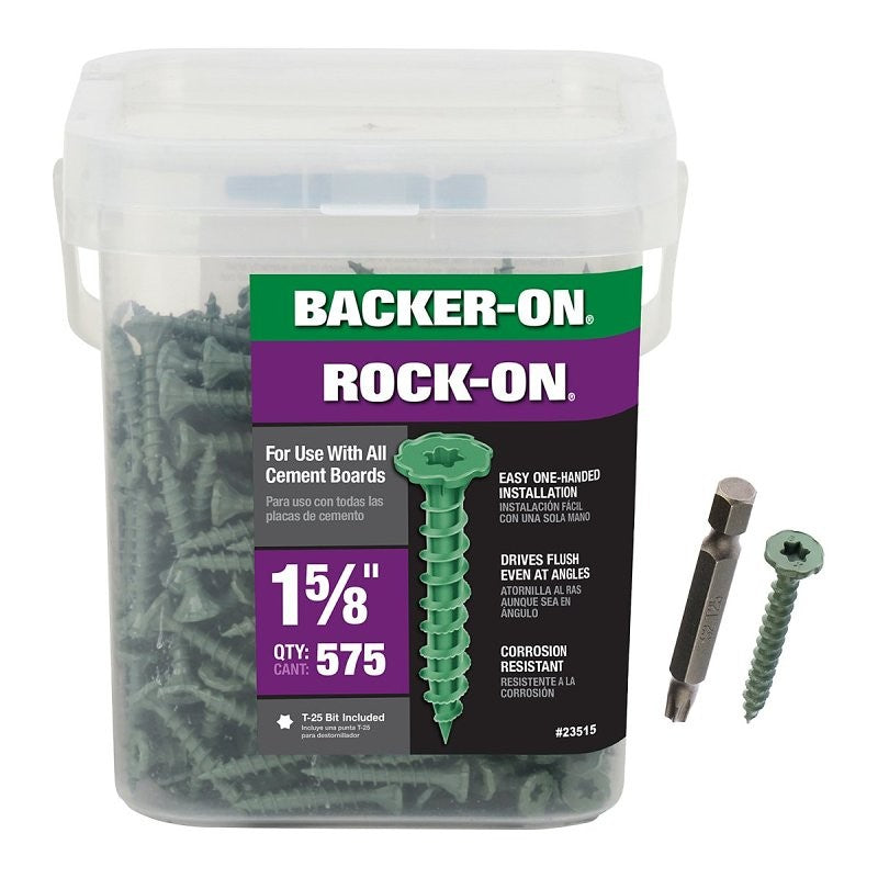 Backer-On Rock-On 23515 Cement Board Screw, #9 Thread, 1-5/8 in L, Hi-Lo Thread, Serrated Head, Star Drive, Sharp Point