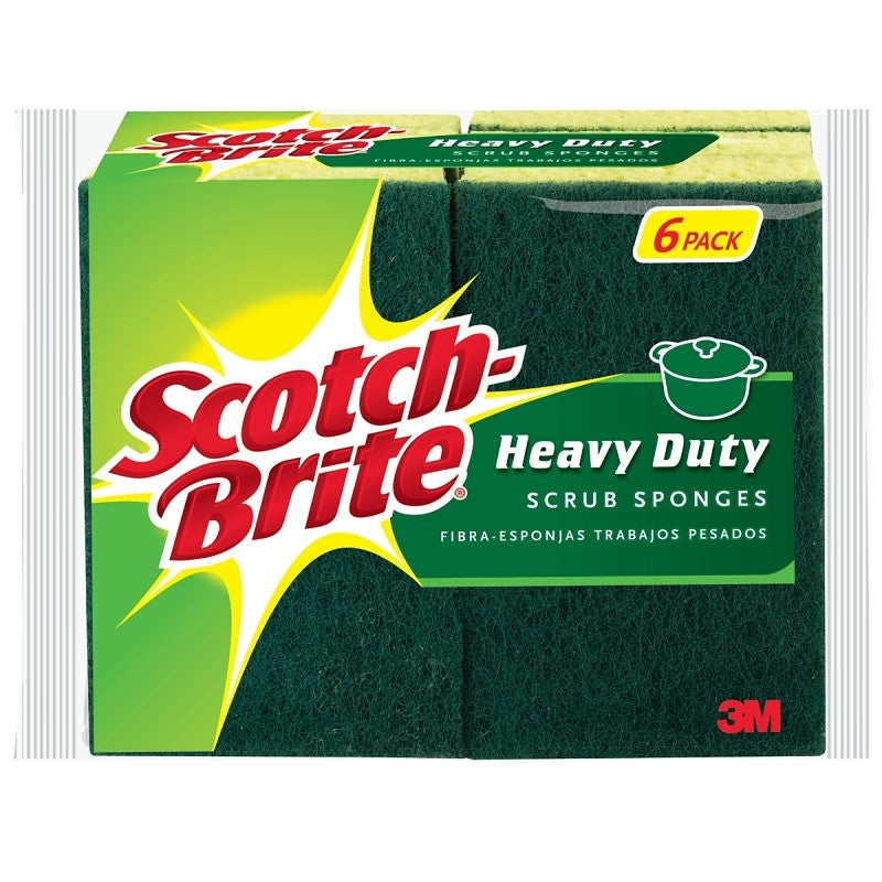 Scotch-Brite 426 Scrub Sponge, 4-1/2 in L, 2.7 in W, 0.6 in Thick, Cellulose/Synthetic Fiber, Green