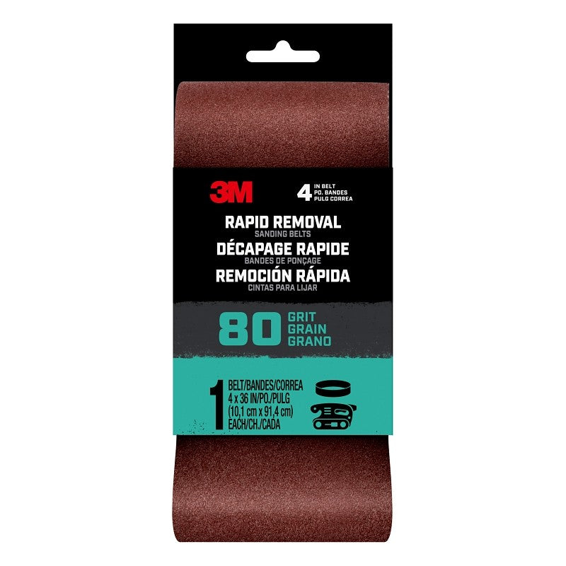 3M 27387 Sanding Belt, 4 in W, 24 in L, 80 Grit, Aluminum Oxide Abrasive