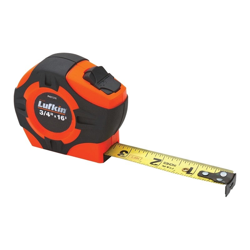 Crescent Lufkin PHV1316N Tape Measure, A2 Blade, 16 ft L Blade, 3/4 in W Blade, Steel Blade, Rubber Cushion Case