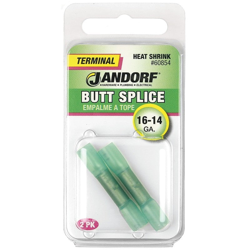 Jandorf 60854 Butt Splice Connector, 16 to 14 AWG Wire, Copper Contact, Green