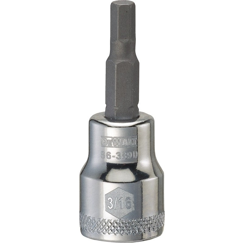 DEWALT DWMT86389OSP Fractional Hex Bit Socket, 3/16 in Tip, 3/8 in Drive, Polished Chrome Vanadium, 1-31/32 in OAL
