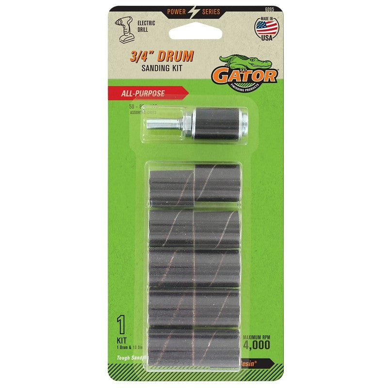 Gator 6095GA Drum Sanding Sleeve Kit, 3/4, 1 in Dia, 50, 80, 120 Grit, Aluminum Oxide Abrasive