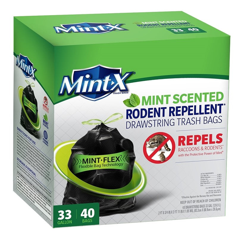 Mint-X MX3335B40F Trash Bag, XL, 33 gal Capacity, Plastic, Black (Pack of 3)