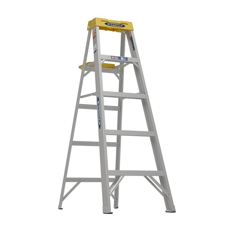 WERNER 375 Step Ladder, 9 ft Max Reach H, 4-Step, 300 lb, Type IA Duty Rating, 3 in D Step, Aluminum, Black