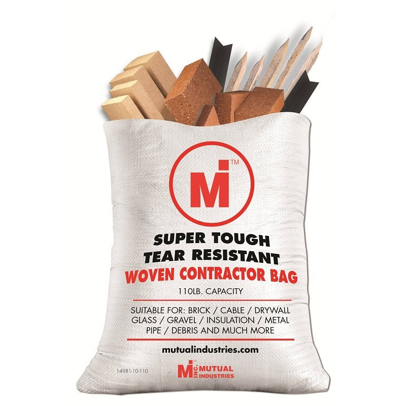 Mutual Industries 14981-10-110 Contractor Bag, 110 lb, Polypropylene, White