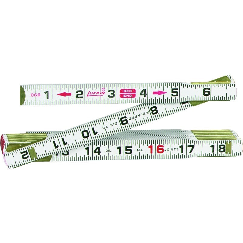 Crescent Lufkin Red End Series 066FN Flat Reading Wood Rule, SAE Graduation, Wood, White