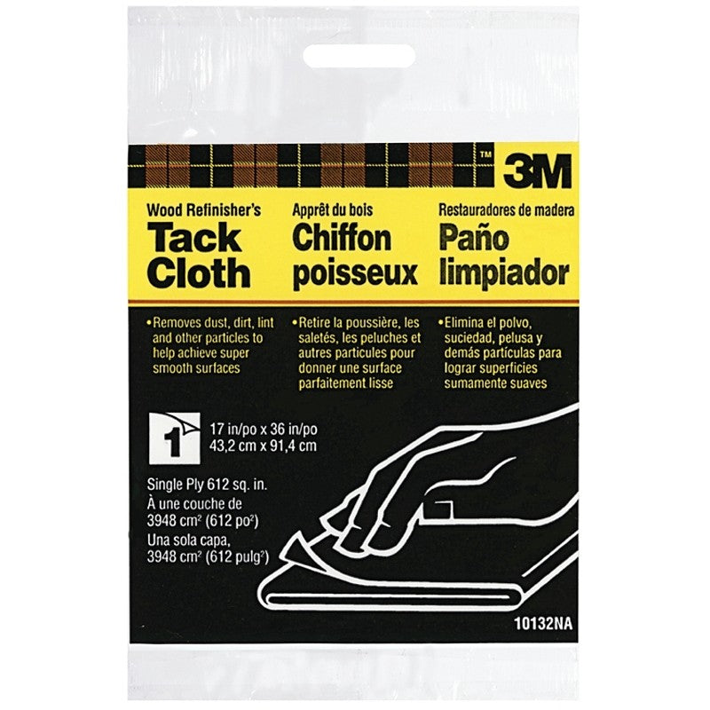 3M 10132 Tack Cloth, 36 in L, 17 in W, Synthetic Fabric, White, 1-Ply