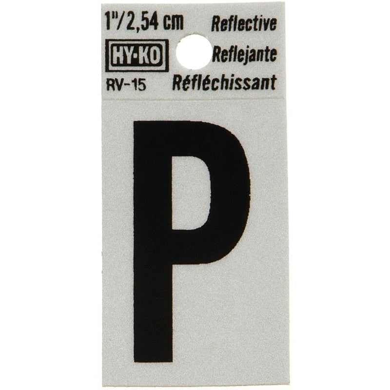 Hy-Ko RV-15/P Reflective Letter, Character: P, 1 in H Character, Black Character, Silver Background, Vinyl (Pack of 10)