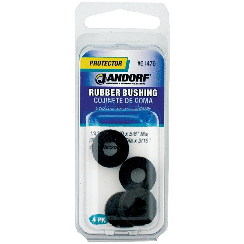 Jandorf 61476 Conduit Bushing, 1/4 in ID, 1/4 in Dia Cable, Rubber, Black, 3/16 in Thick Panel