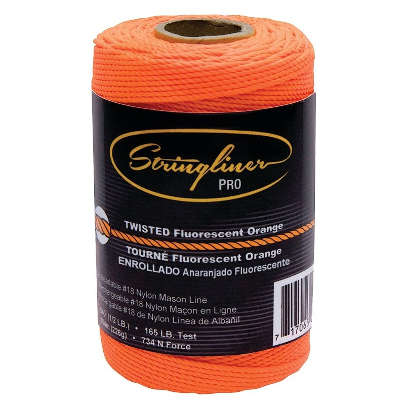 Stringliner Pro Series 35406 Construction Line, #18 Dia, 540 ft L, 165 lb Working Load, Nylon, Fluorescent Orange