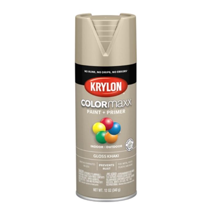 Krylon K05526007 Enamel Spray Paint, 12 oz Can, 25 sq-ft Coverage Area, Solvent Base, Gloss, Khaki