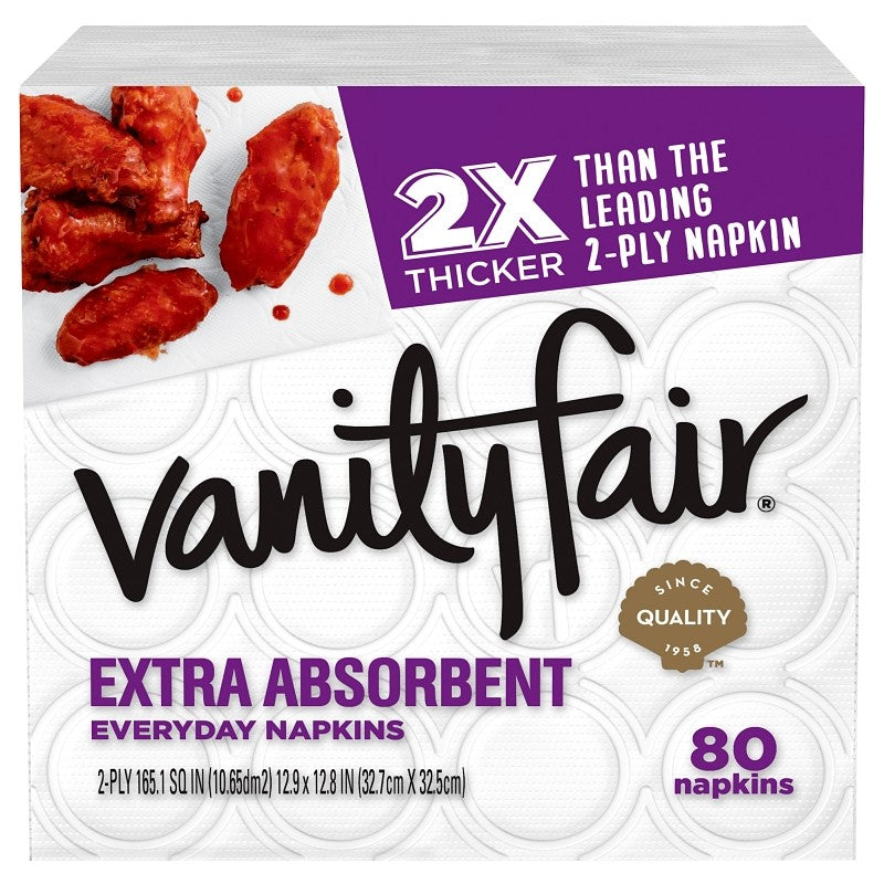 Vanity Fair 35236 Extra Absorbent Napkin, 6.38 in L, 6.38 in W, 2-Ply, Paper (Pack of 12)