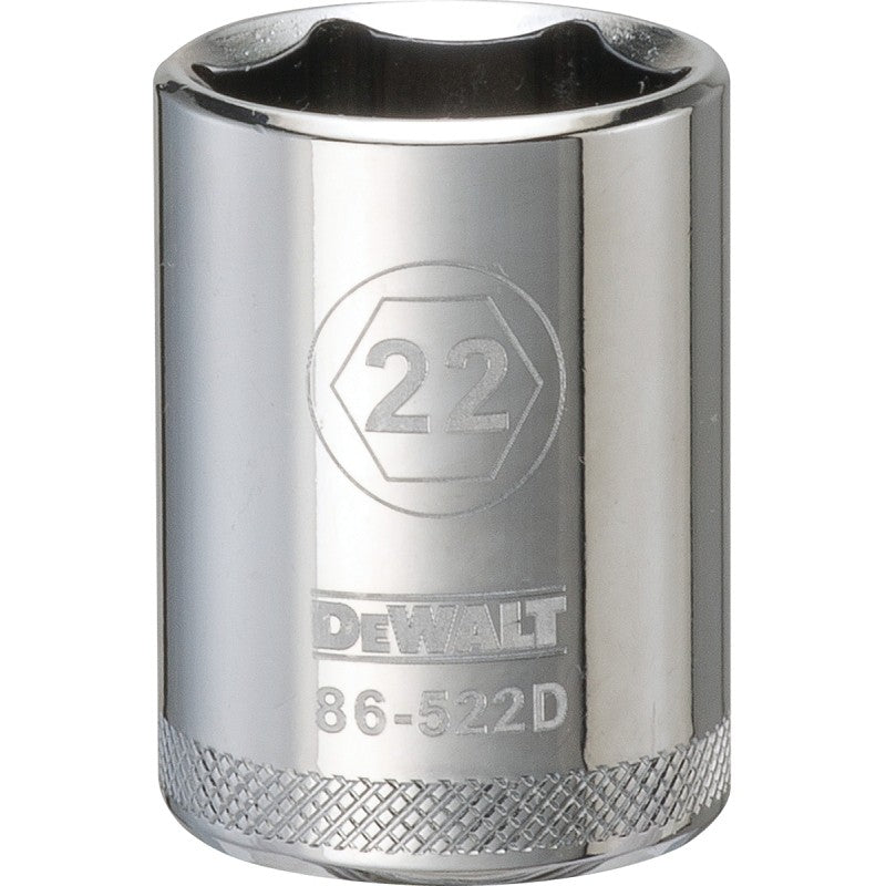 DEWALT DWMT86522OSP Drive Socket, 22 mm Socket, 1-9/16 in OAL, 1/2 in Drive, 6-Point, Vanadium Steel, Polished Chrome