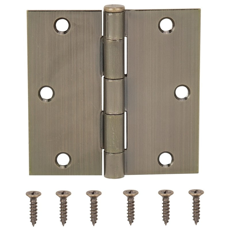 ProSource 20338ABX Square Corner Door Hinge, Steel, Antique Brass, Loose Pin, 180 deg Range of Motion
