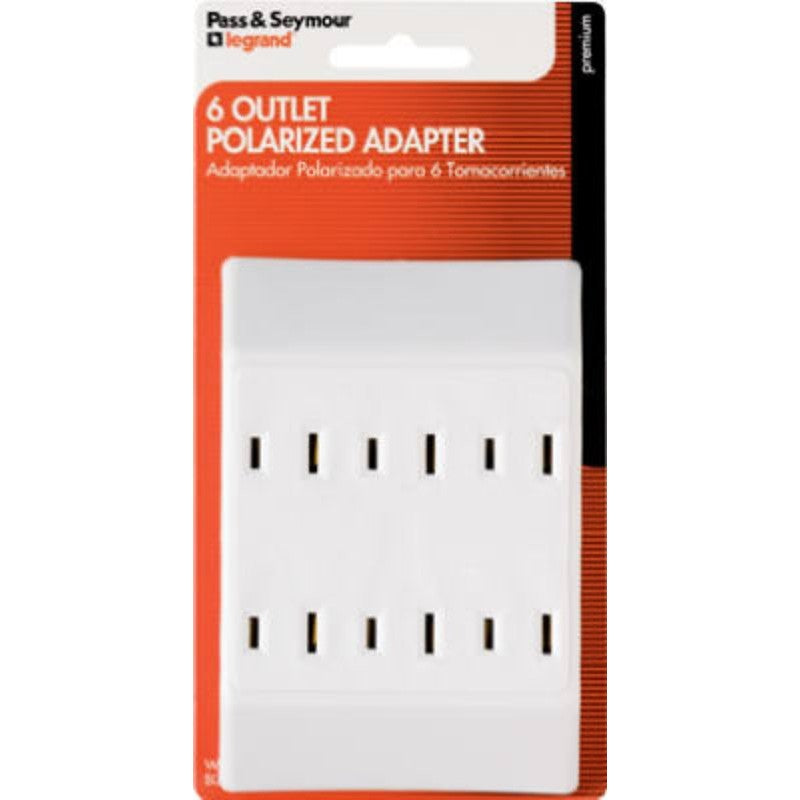 Legrand 1746WCCC4 Plug Adapter, 2 -Pole, 15 A, 125 V, 6 -Outlet, NEMA: NEMA 5-15, White