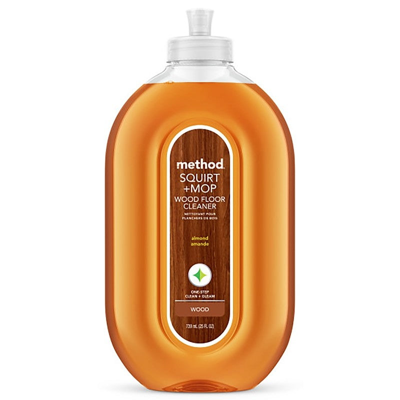method Squirt + Mop 562 Wood Floor Cleaner, 25 oz Bottle, Liquid, Almond, Amber