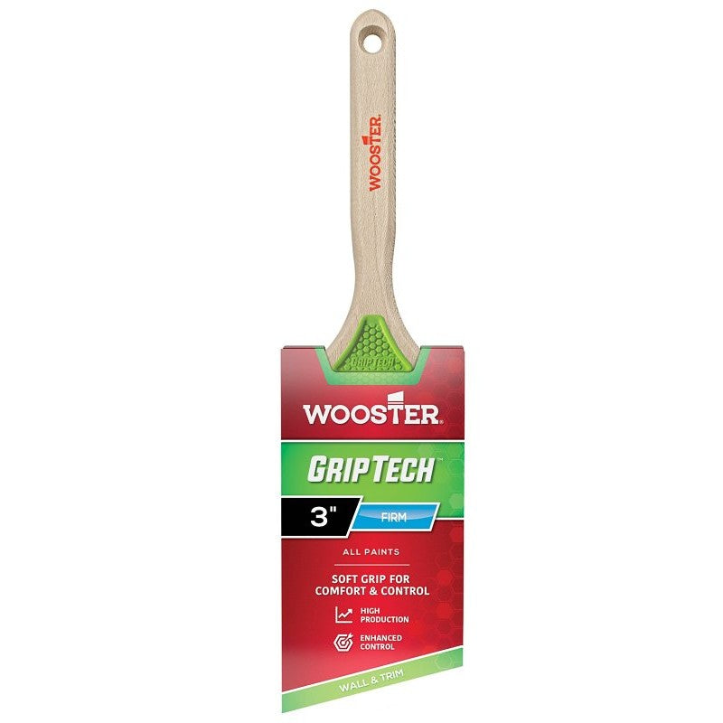 Wooster GripTech Series 5401-3 Paint Brush, 3 in W, Angle Brush, 2-7/8 in L Bristle, Polyester Bristle, Sash Handle