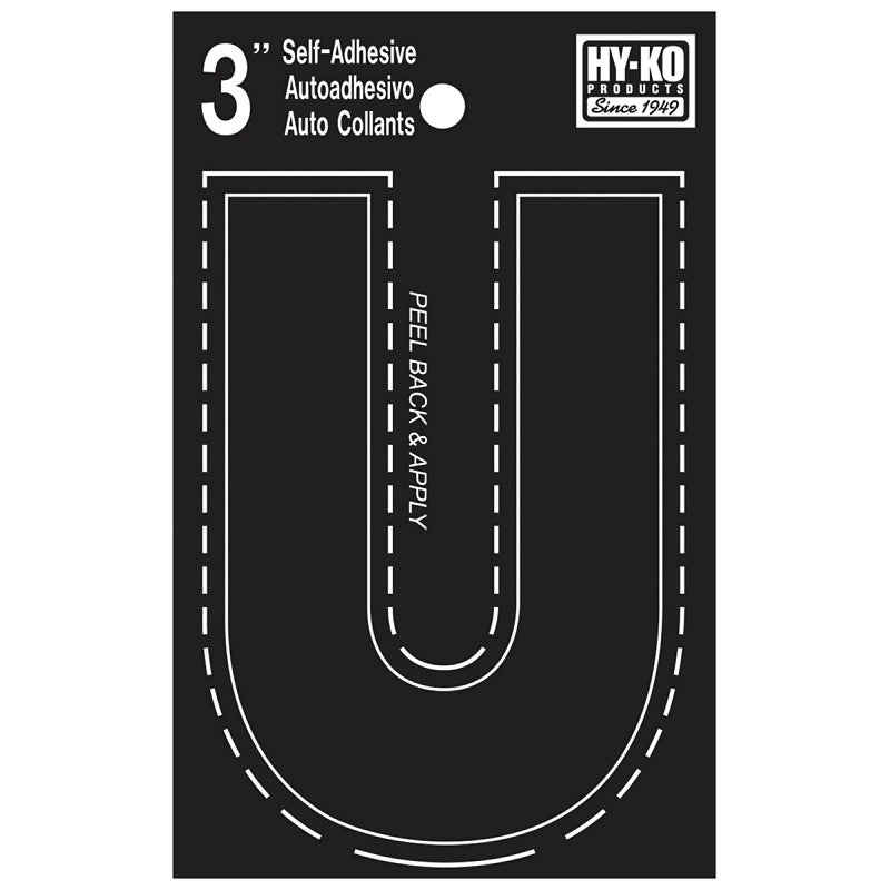 Hy-Ko 30400 Series 30431 Die-Cut Letter, Character: U, 3 in H Character, Black Character, Vinyl (Pack of 10)