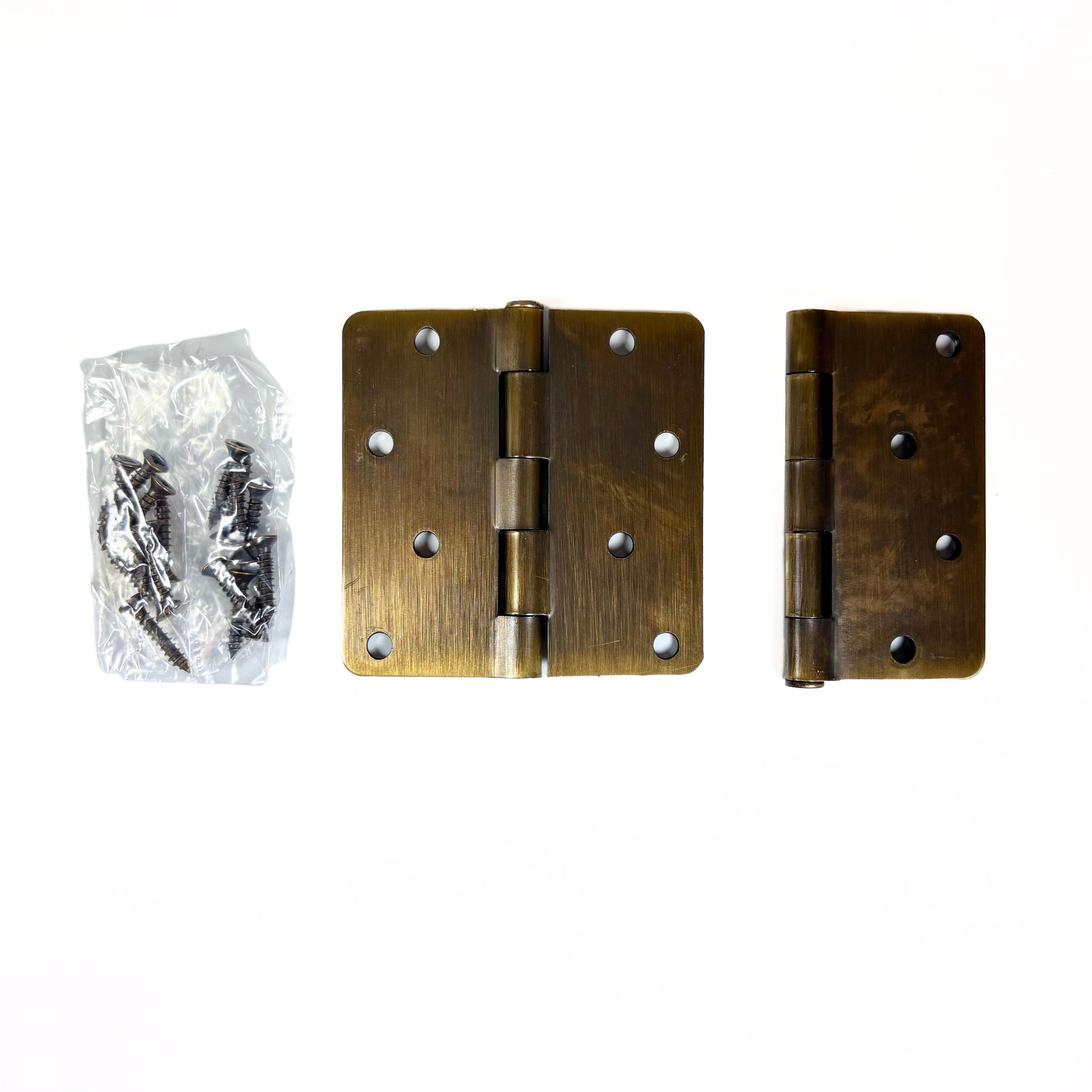 Door Hinges 4 Inch 1/4 Radius Antique Brass 2 Pack