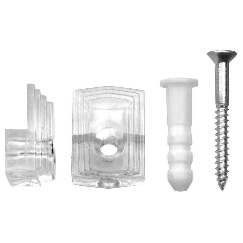 OOK 50224 Mirror Clip Set, 1/8 in L Dimensions, 20 lb, Plastic, Clear, Wall, 10/PK