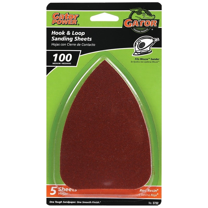 Gator 3732 Sanding Sheet, 3-1/2 in W, 5 in L, 100 Grit, Medium, Aluminum Oxide Abrasive, Paper Backing