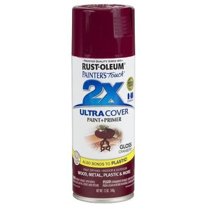Rust-Oleum Painter's Touch 2X Ultra Cover 334051 Spray Paint, Gloss, Cranberry, 12 oz, Aerosol Can