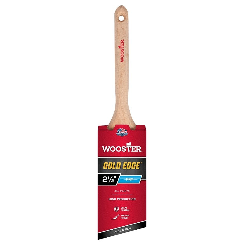 Wooster 5231-2-1/2 Paint Brush, Gold Bristle/White, Beech Hardwood Handle, 2-1/2 in W, 2-15/16 in L Bristle, Sash Handle