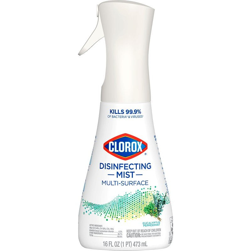 Clorox 60152 Multi-Surface Disinfectant, 16 oz, Trigger Spray Bottle, Liquid, Eucalyptus Peppermint, Clear