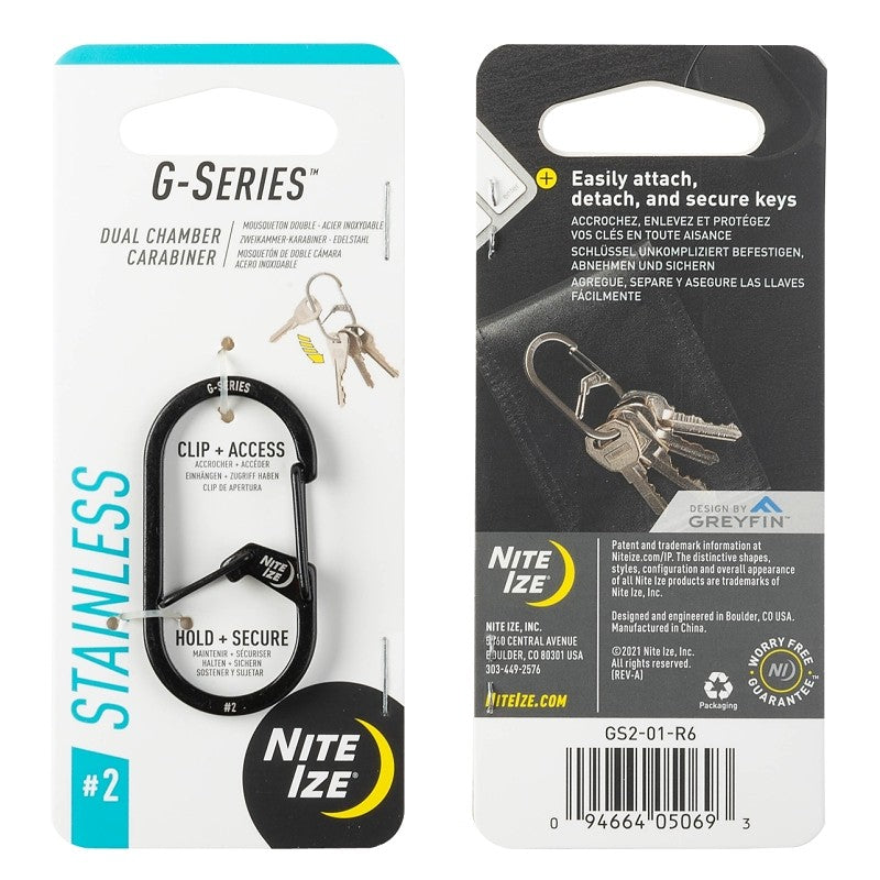 Nite Ize G Series GS2-01-R6 Dual Carabiner, 2 in OAL, Stainless Steel, Black