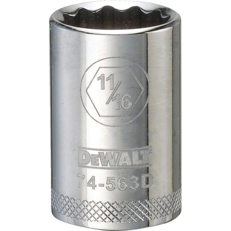 DEWALT DWMT74563OSP Drive Socket, 11/16 in Socket, 1-1/2 in OAL, 1/2 in Drive, 12-Point, Vanadium Steel