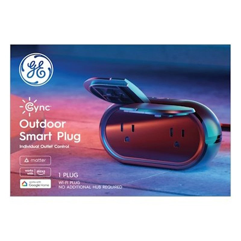 GE 93131639 Smart Outdoor Plug, 15 A, 120 V, Black/Charcoal