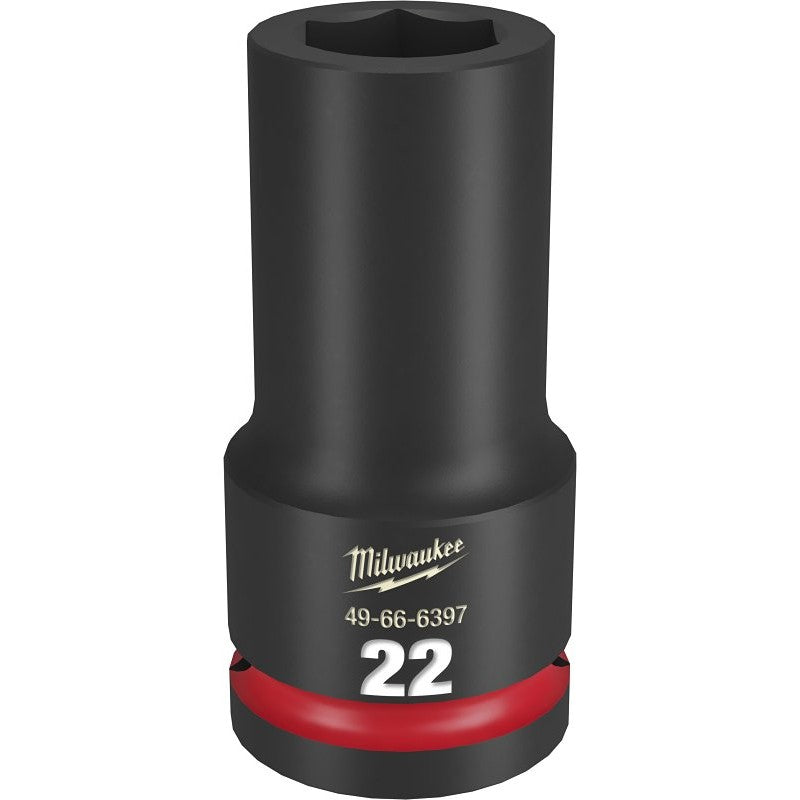 Milwaukee SHOCKWAVE Impact Duty 49-66-6397 Impact Socket, 22 mm Socket, Deep D Socket, 90 mm OAL, 3/4 in Drive, 6-Point