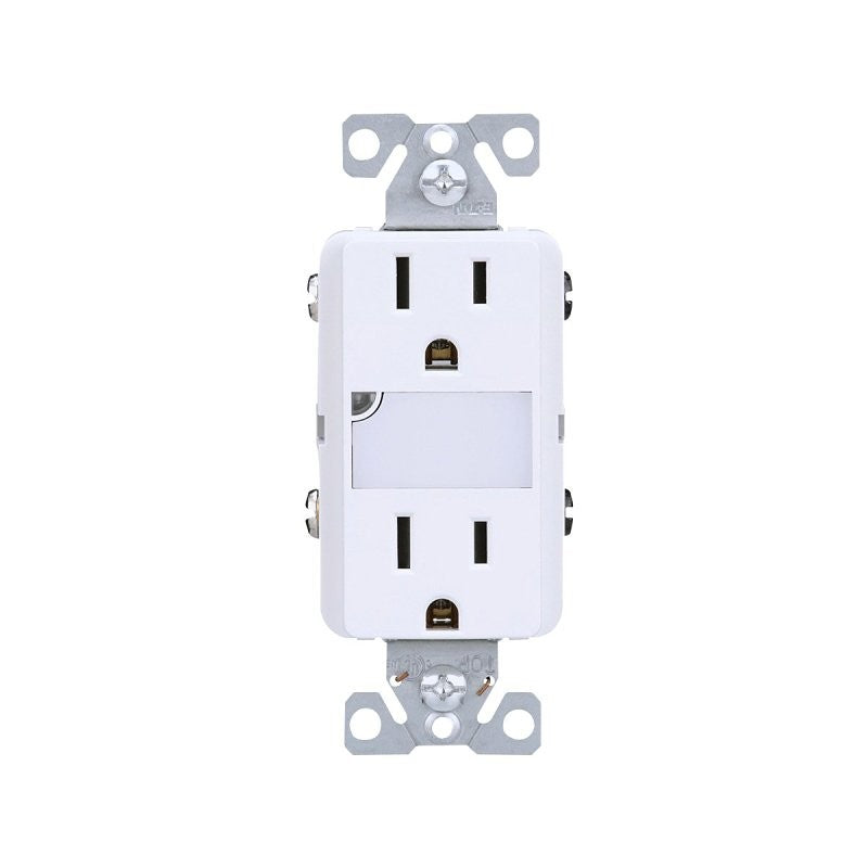 Eaton TR7734W-KB-L Duplex Outlet, 2 -Pole, 15 A, 125 V, Back, Side Wiring, NEMA: 5-15R, White