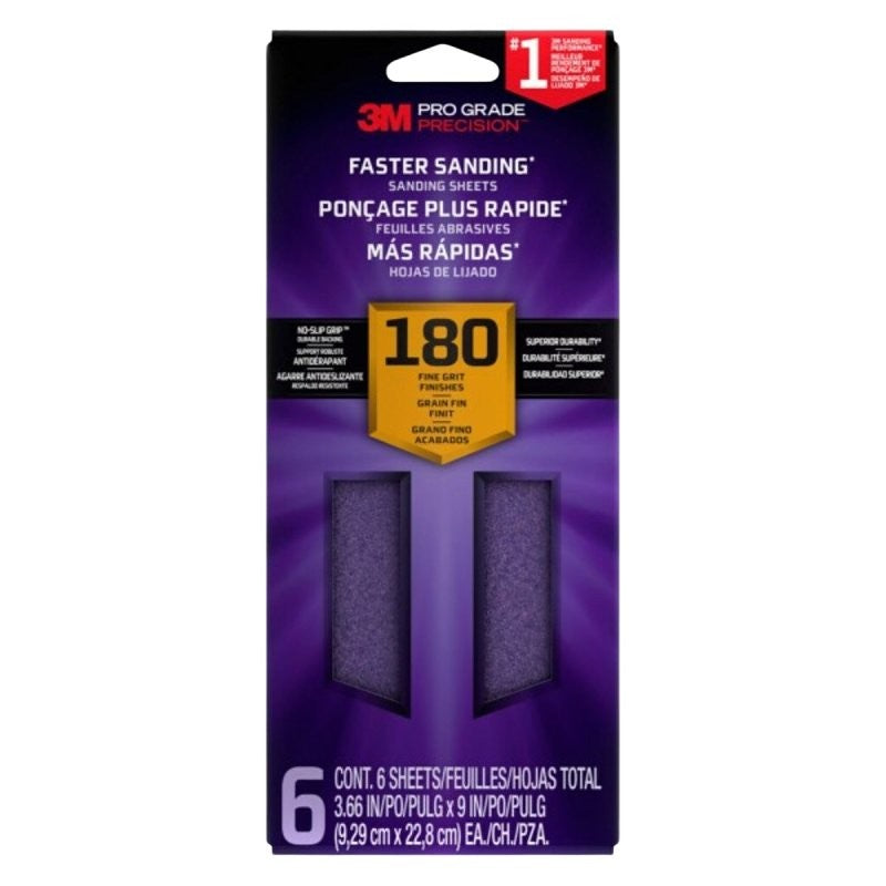 Pro Grade Precision SHTR180-PGP-6T Sanding Sheet, 9 in L, 3-2/3 in W, Fine, 180 Grit, Ceramic Alumina Abrasive