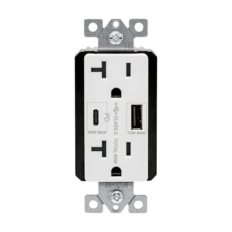 Eaton TRUSBPDAC20W-BOX Receptacle, 20 A, 125 V, Type A, C USB, NEMA: 5-20R, White (Pack of 4)