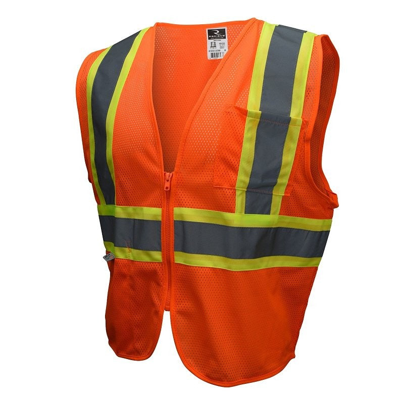 Radwear SV22-2ZOM-3X Economy Safety Vest with Two-Tone Trim, 3XL, Unisex, Fits to Chest Size: 32 in, Polyester, Zipper